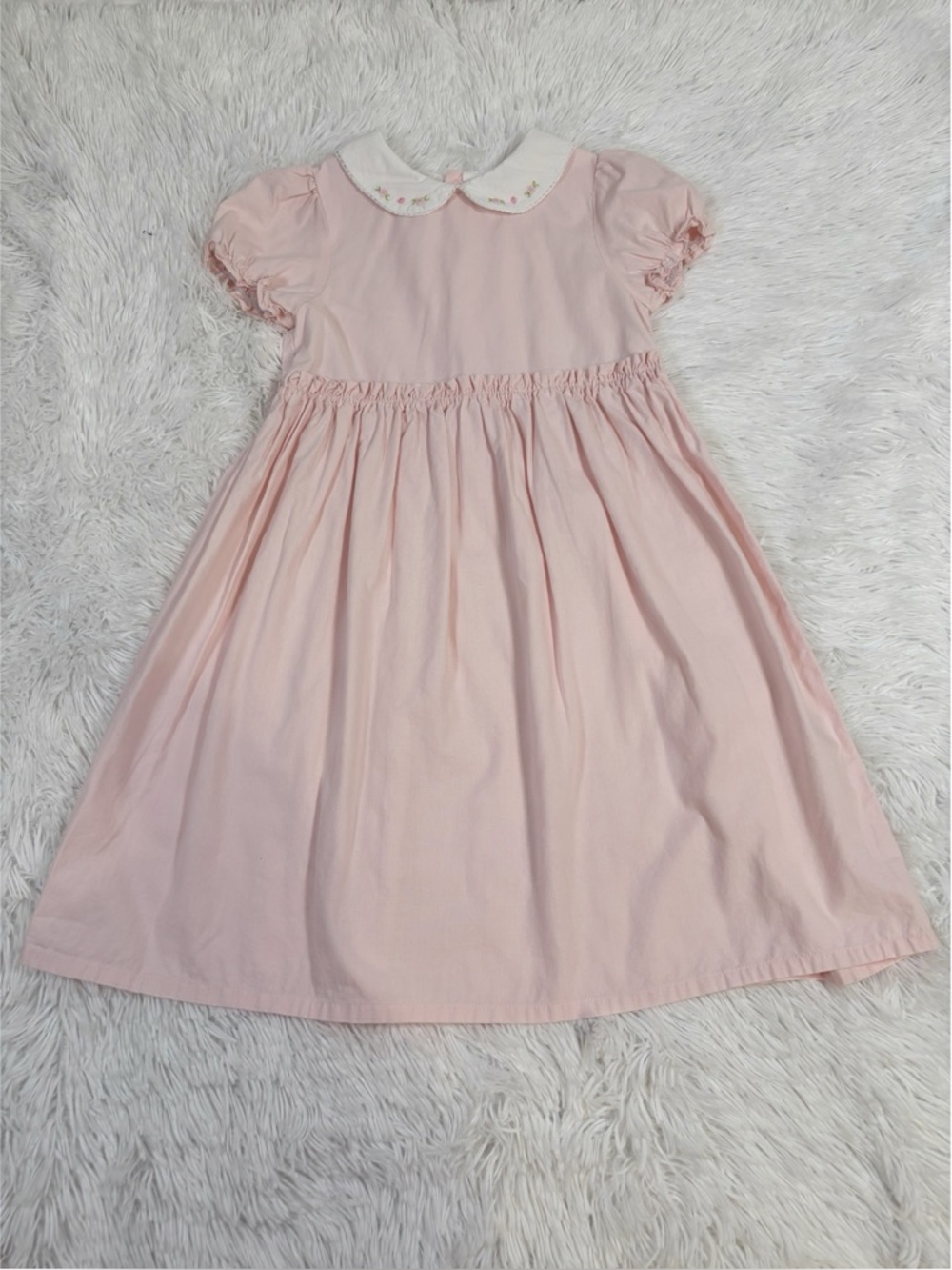 EdgeHill collection girls puff sleeve Peter Pan Collar linen blend Dress